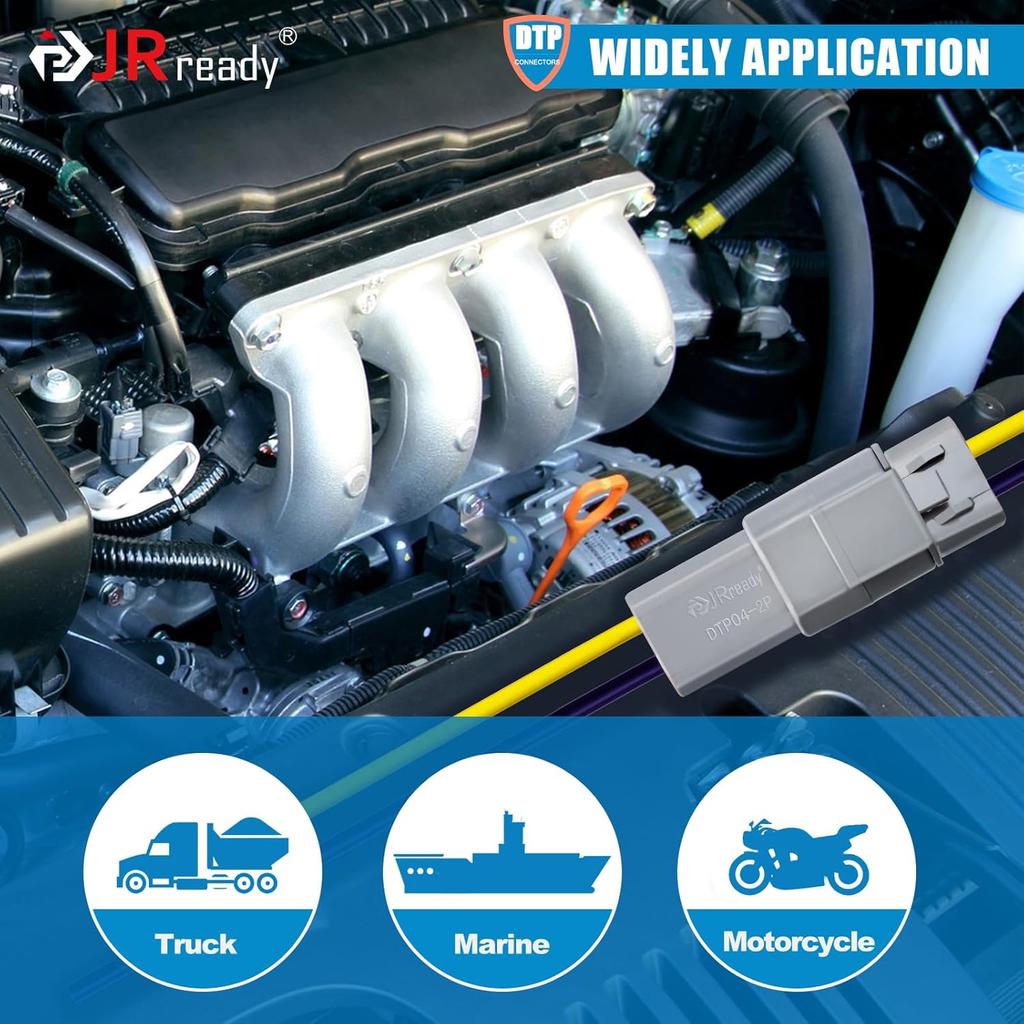 JRready ST6285 Deutsch DTP Connector Kit Size 12 Waterproof 25 Amp - 10 Sets 2 Pin Connector Kit with 20 Pairs 16-12 AWG Solid Contacts Male and