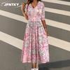 JPNTKY Fashion Spring Autumn Long Sleeve V-Neck Casual Dresses