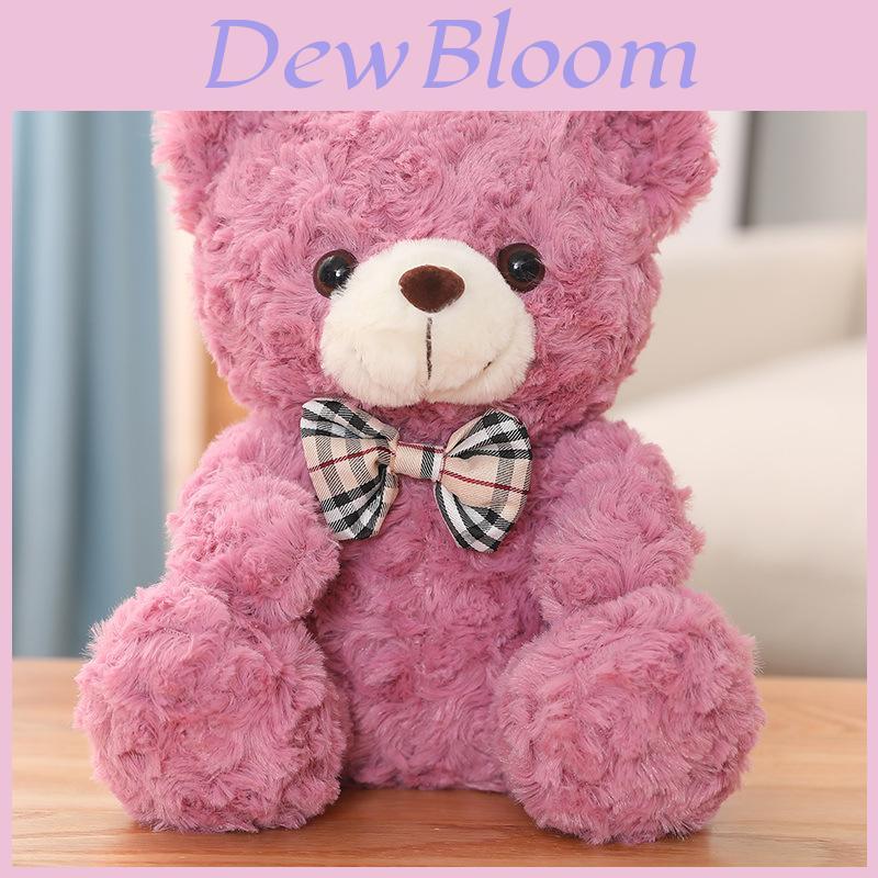 Plush Bear Toy With Checkered Bow Decor For Kids Gift And Collectors Decor