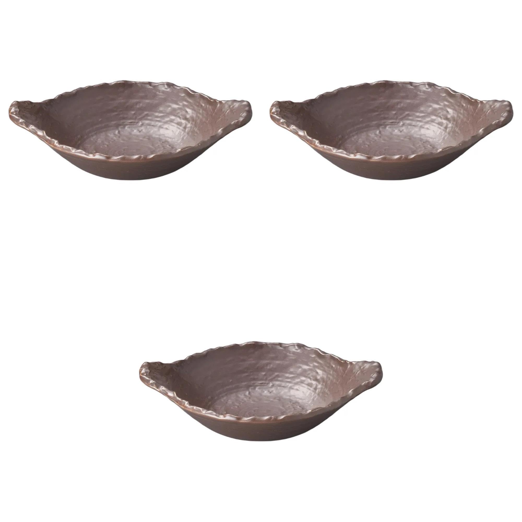 

Set of 3 Brown Deformed Shallow Pots x 22 x 7 Banko Ware Earthenware Pots for Direct Fire Setomonohonpo [28 cm] Use,