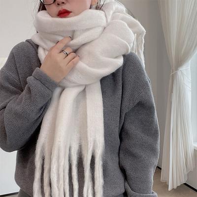 Plaid Solid Color Scarf Women'S Winter Thick Imitation Cashmere Shawl Korean Style Warm Neck Scarf
