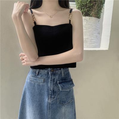 Schwarzes Kettenstrick-Camisole Damenoberbekleidung Neue koreanische Version des ärmellosen Crop-Tops für den Sommer