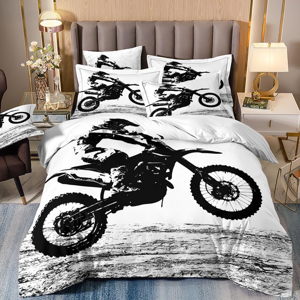 Single Duvet Cover Set for Kids Boys Teen Motorcycle 3D Off-road Printed Bedding Set Duvet Cover, Luxurious Bedroom Decoration