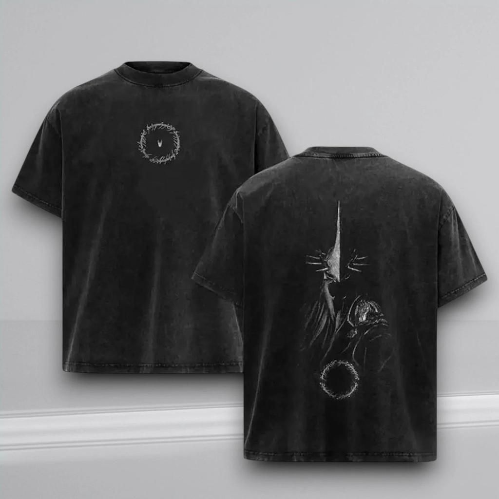 Sauron Graphic Print Tee Vintage Wash Dark Gothic Washed T-shirt 2026 Summer Y2K Cotton T-shirt Casual Loose Streetwear Unisex