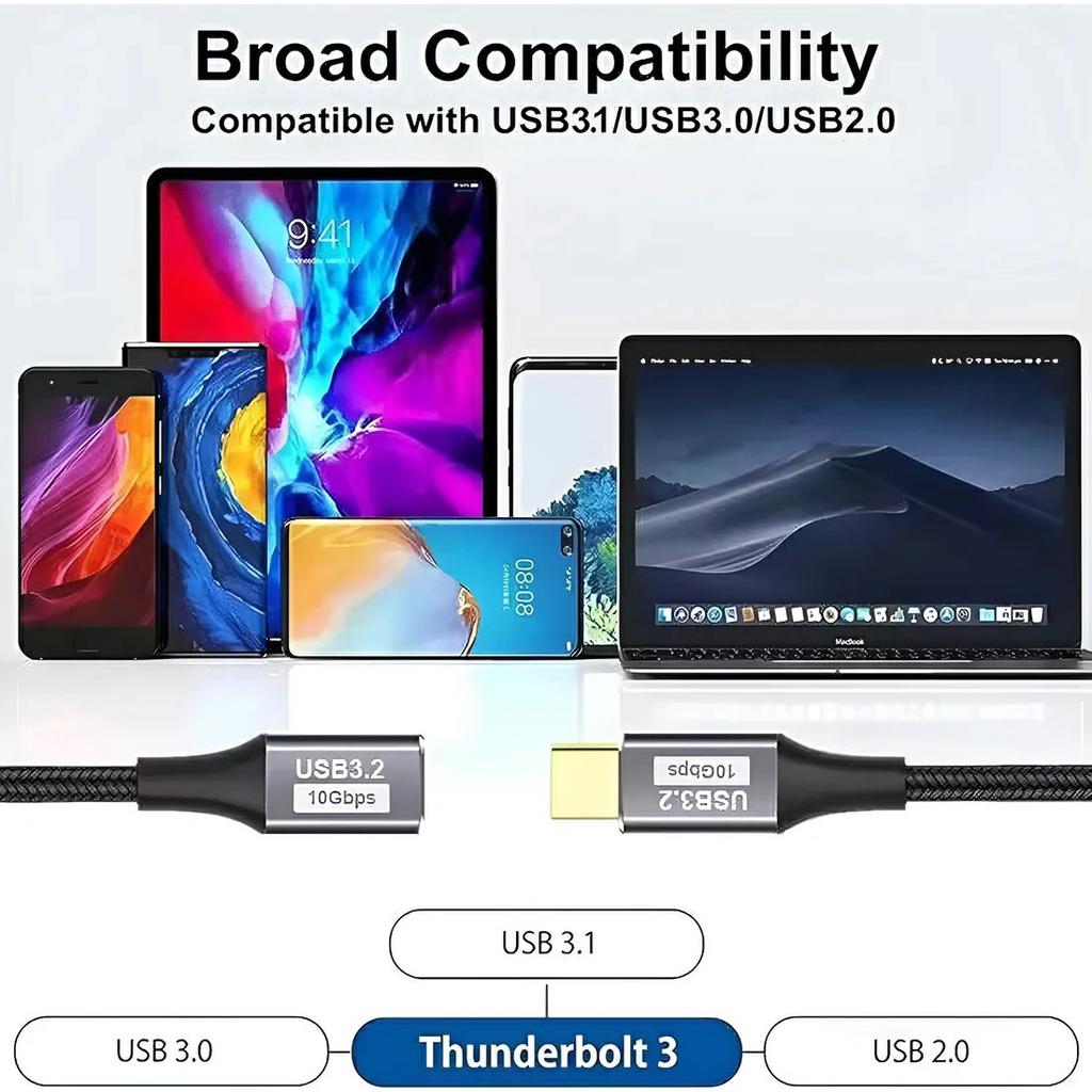 3m Aluminum Alloy Type-C Male to Female Extension Cable USB3.1 Gen2 Data Cable 4K/60HZ Video Support 10Gbps Data Transfer