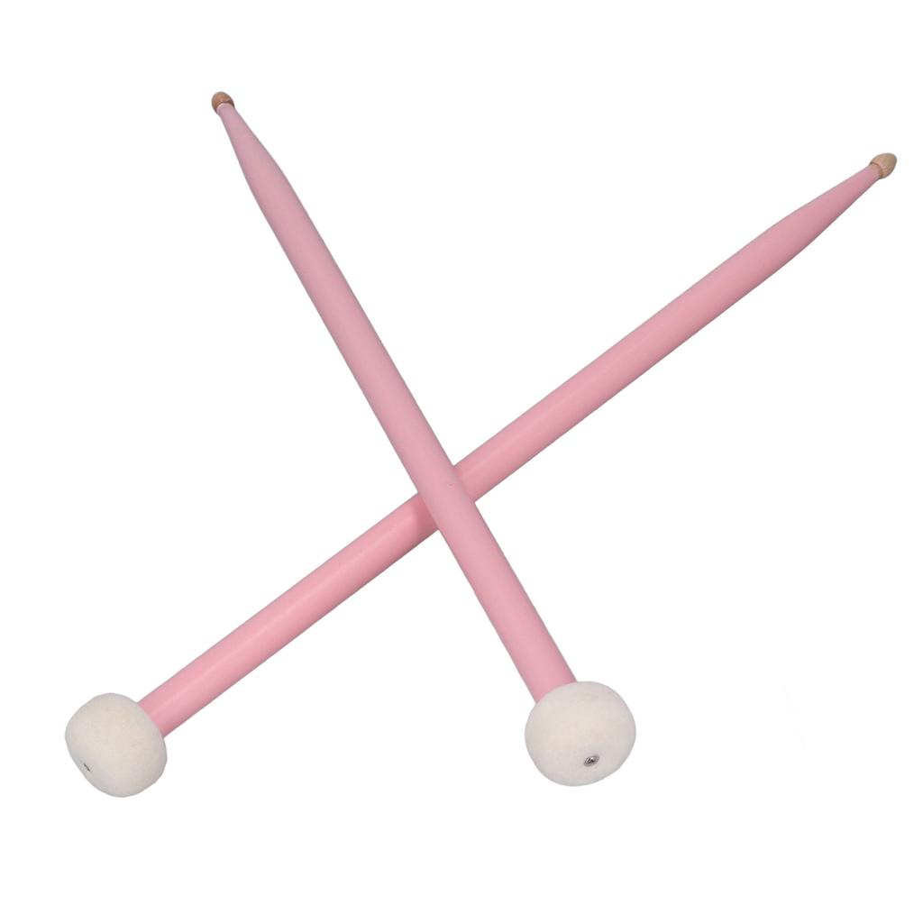 2Pcs Drum Mallet Felt Head Wooden Handle Non Slip Instrument Accessory Set Kit for Playing Pink