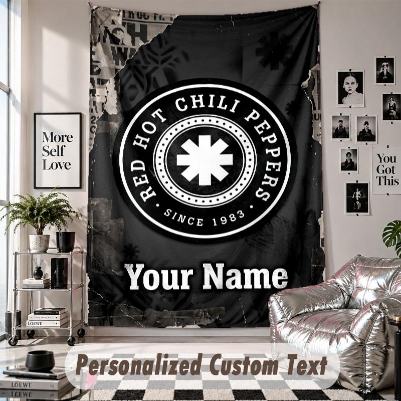 Arazzo da Appendere alla Parete con Nome e Testo Personalizzati, Arazzo Decorativo Red Hot Chili Peppers per Camera da Letto