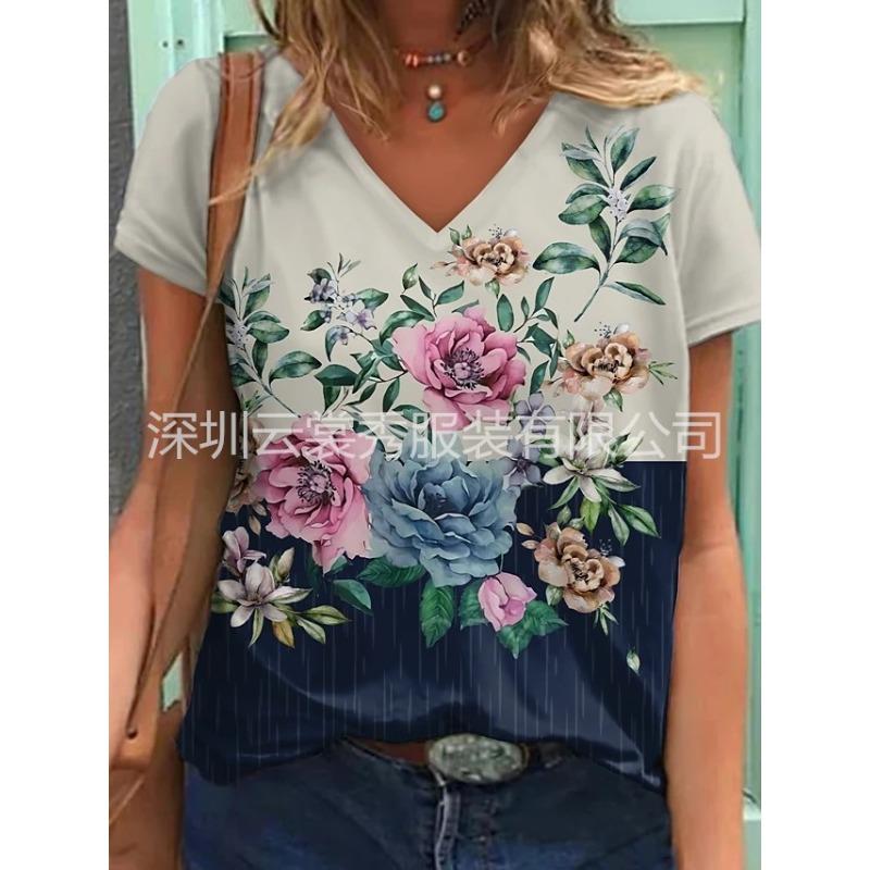 QICED Moda Donna Casual Manica Corta Scollo a V Bluse e Camicie
