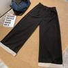 Women's Plus Size High-Waisted Wide-Leg Wool Pants - Loose, Cuffed, and Thickened for Autumn/Winter