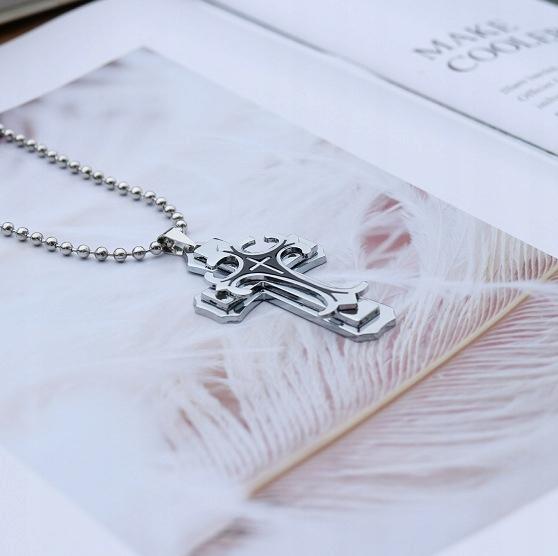 Necklace Pendant Steel Handchands Cross Silver 391