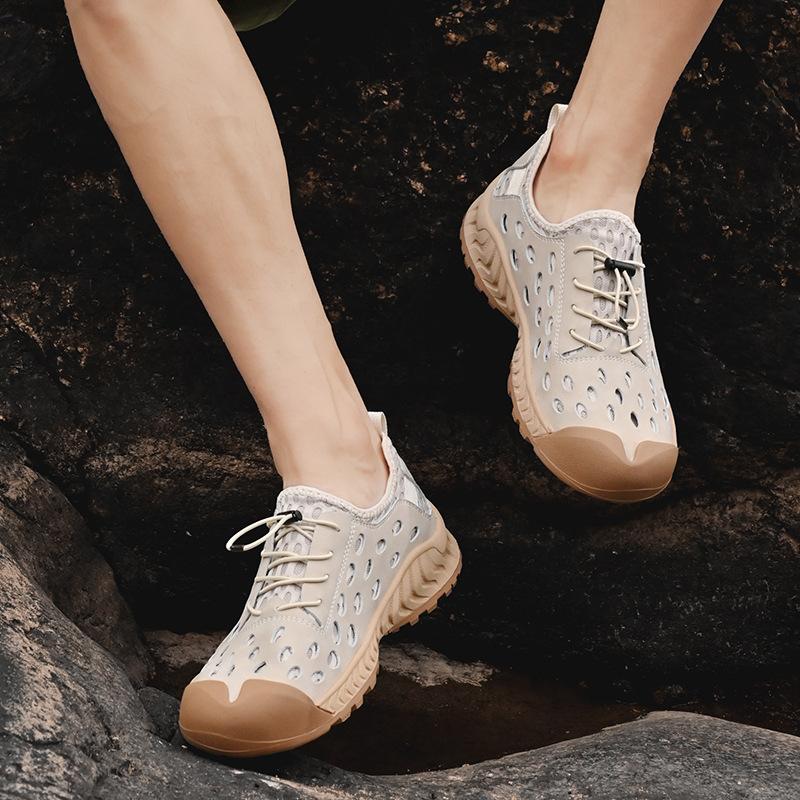 Hole shoes men's 2025 new summer breathable mesh shoes one pedal hollow soft sole bag head non-slip casual men's shoes