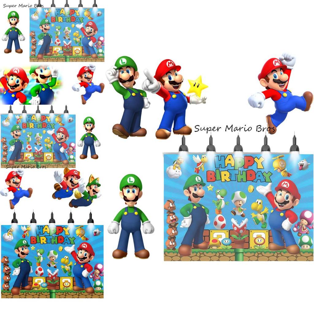 Super Mario Bros. Thema 3d Achtergrond Voor Kinderverjaardagsfeest Mario En Luigi