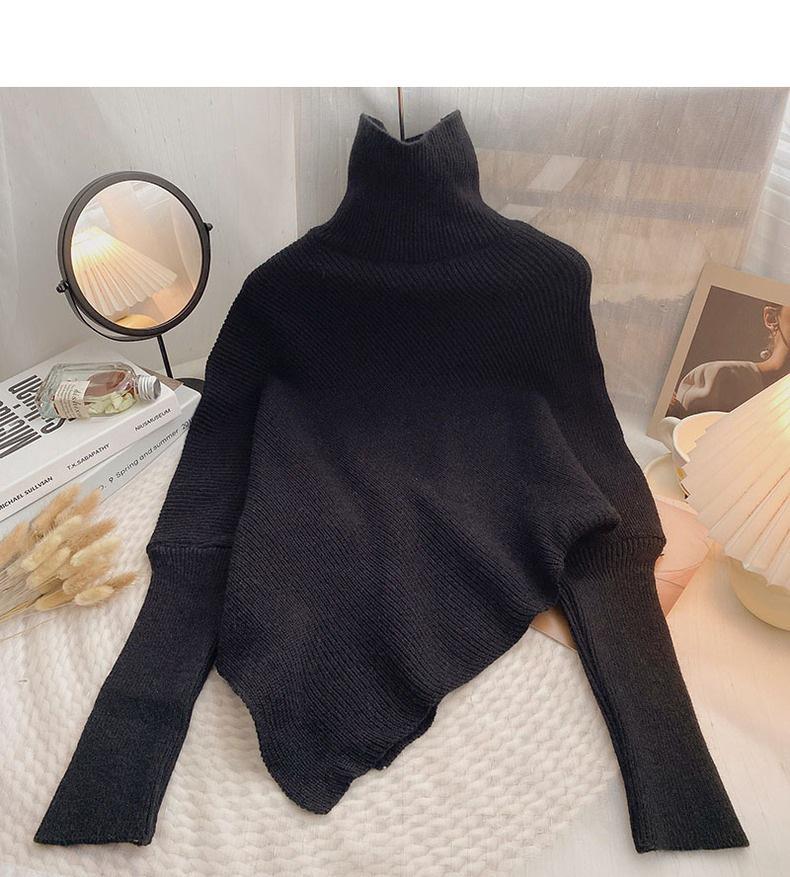 Women's Red High Collar Slim Knit Sweater - Autumn/Winter 2025 Korean Trend