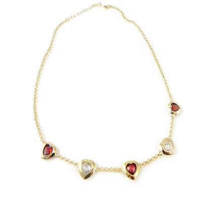 [H0498] - Vergoldete 'Love' Halskette rot weiß - 10x10 mm