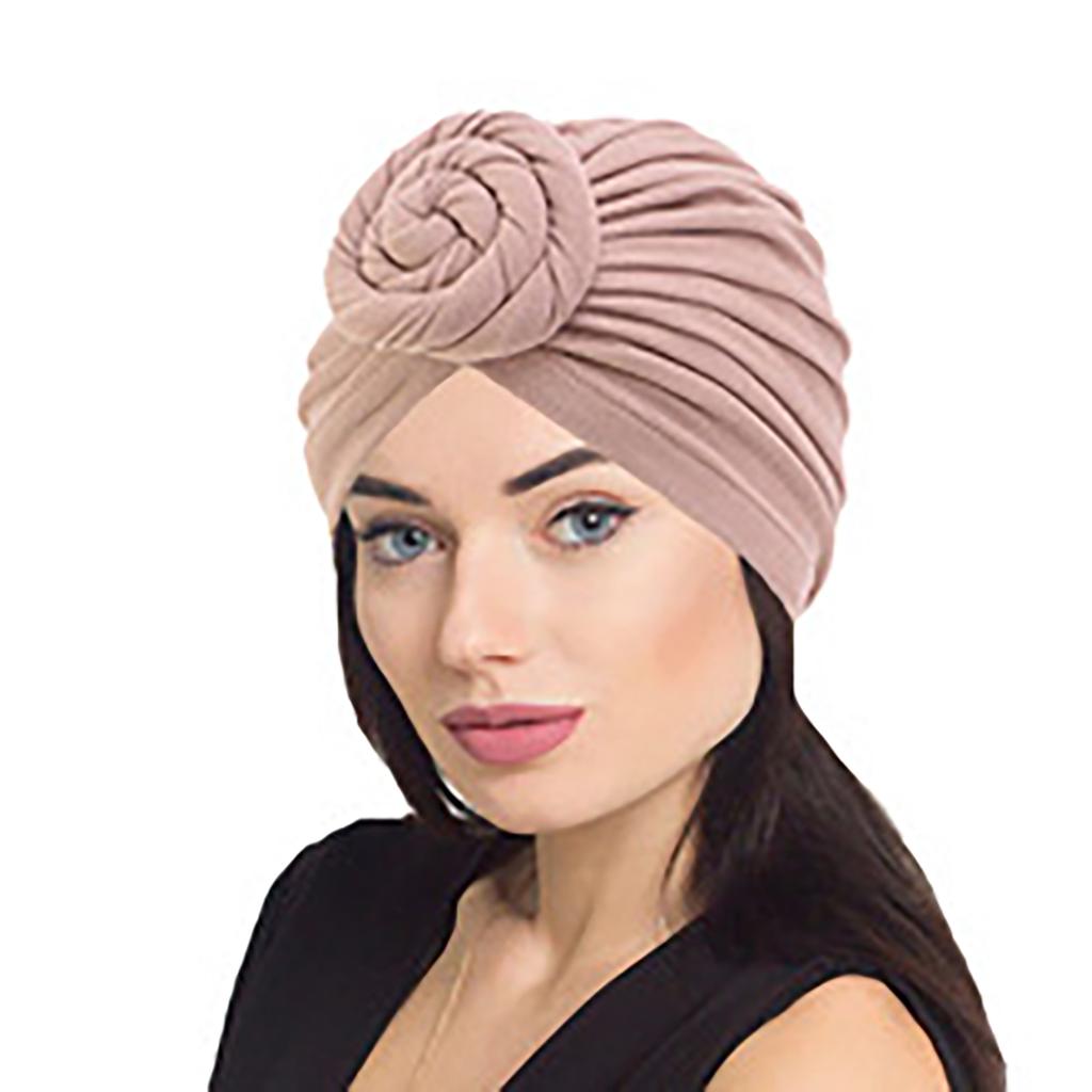 Women Turbans Hat Flower Knot Pre-Tied Twisted Braid Headwear Elastic Solid Color Handmade Bandanas For Women Gifts