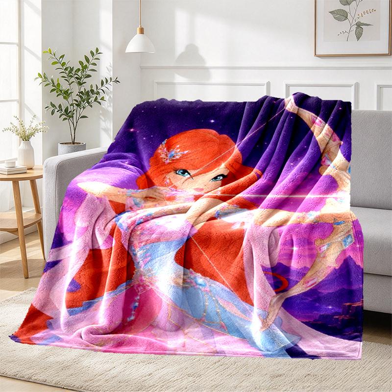 Winx Club Pattern Blanket for Home Decoration, Bed, Sofa, Car Travel, Camping, Suitable for All Seasons, Birthday Christmas Gift