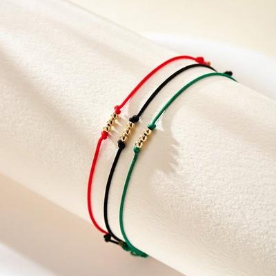 14K Mini Gold 3-Ball Silk String Bracelet Set of 3