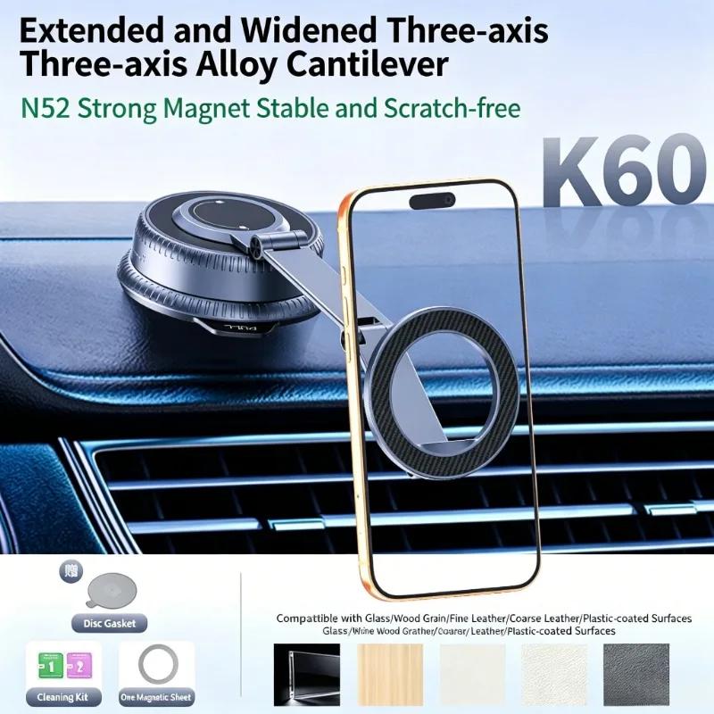 3 Axis Foldable Magnetic Holder Car Vacuum Suction Phone Mount Strong Grip Dashboard 360° Rotation Windshield Stand Universal For Smartphone