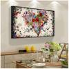 Living Room Decoration Pictures For Home Cuadros Abstract Oil Painting On Canvas Colorful Heart Flowers Poster Wall Art For