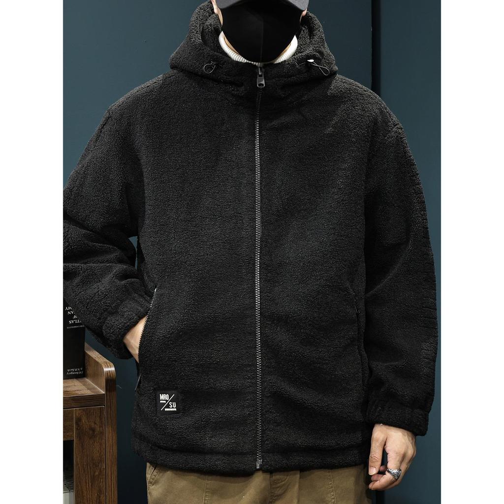 Pánský svetr s kapucí a výstřihem do V, větší velikost, z jehněčí vlny a bavlny - Zimní, teplý, trendy oversized design