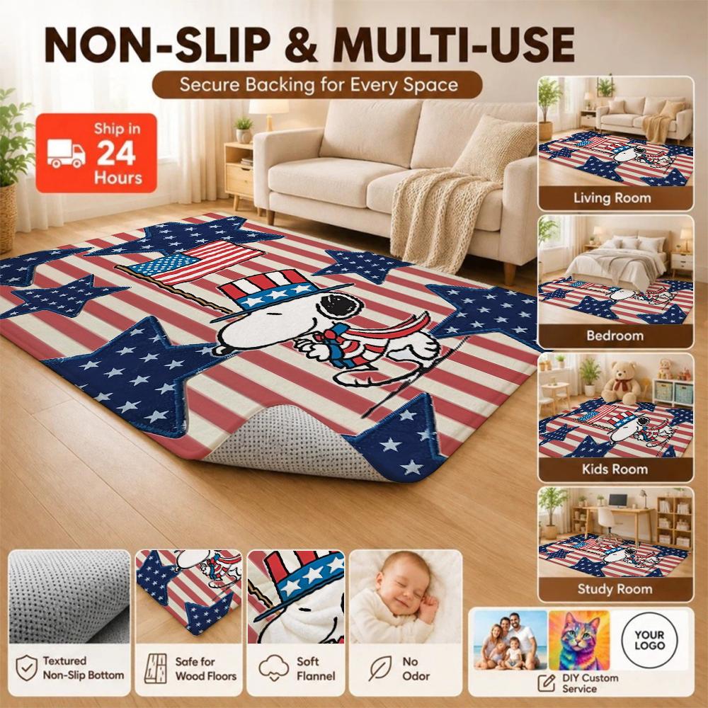 Snoopy Patriotic Parade Theme Rug Durable Stainresistant Easyclean Carpet For Kids Bedroom Play Area Home Party Decor Christmas Gift