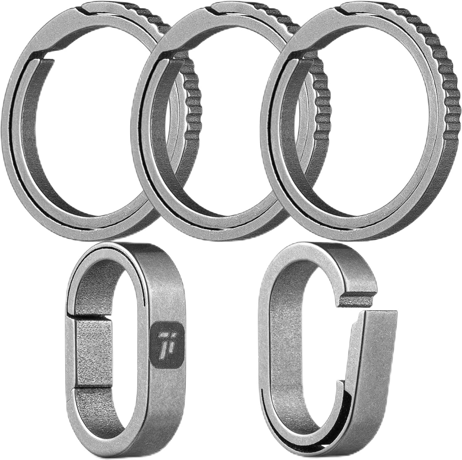 

TIMULTI Titanium Key Mini Quick Release Connector 2 Connecting Rings 3 Side Push Keychain, Ring, Carabiner, Hook, (Gray, + Rings)