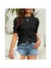 Women's Puff Short Sleeve Knit Sweater Crew Neck Lightweight Pullover Blouse Top