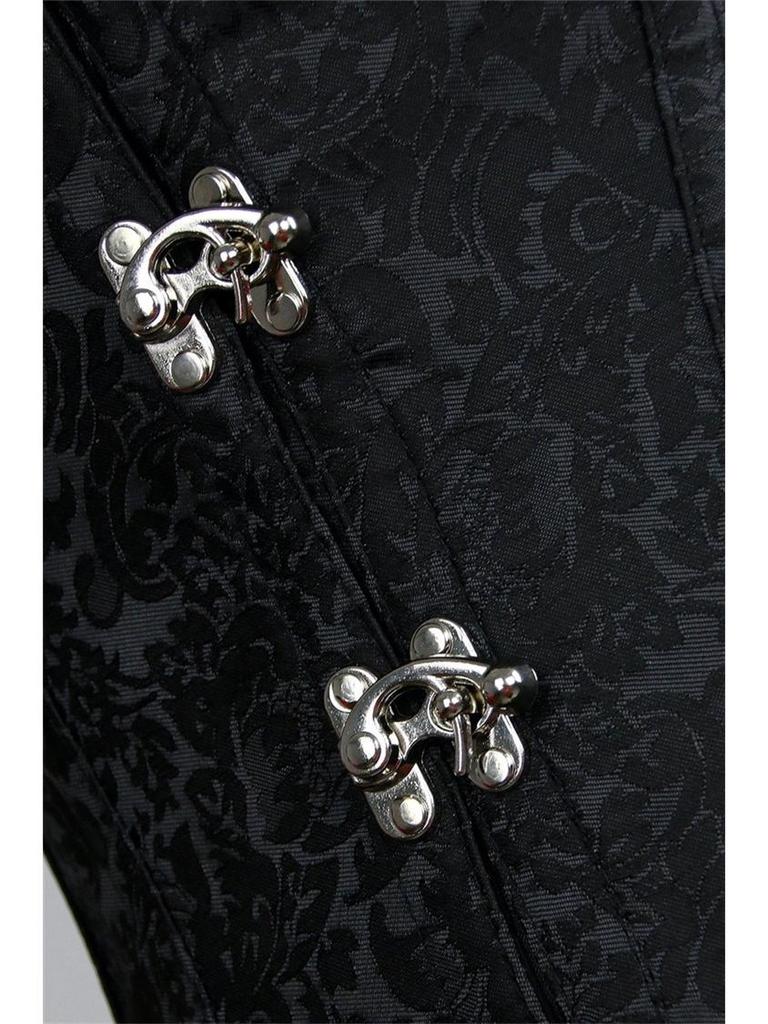 European & American Court Style Black Lace-Up Sleeveless Corset with 12 Steel Bones & Double-Breasted Chain Buttons.