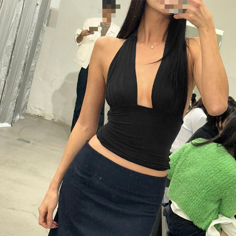 European and American Summer Neck Hanging V-neck Backless Slim Fit Tank Top