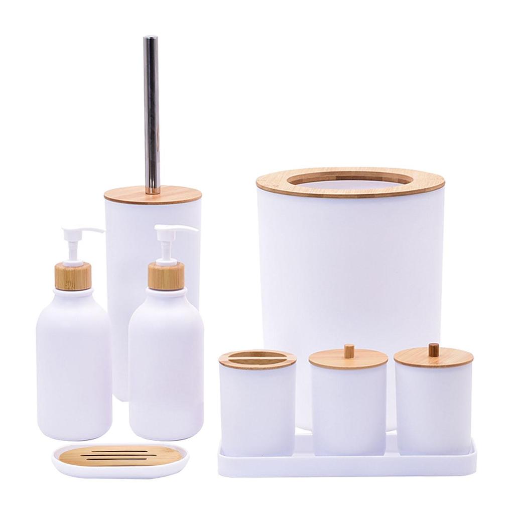 Accessories Set Soap Dispenser Cotton Ball Holder with Tray Toothbrush Cup Container for