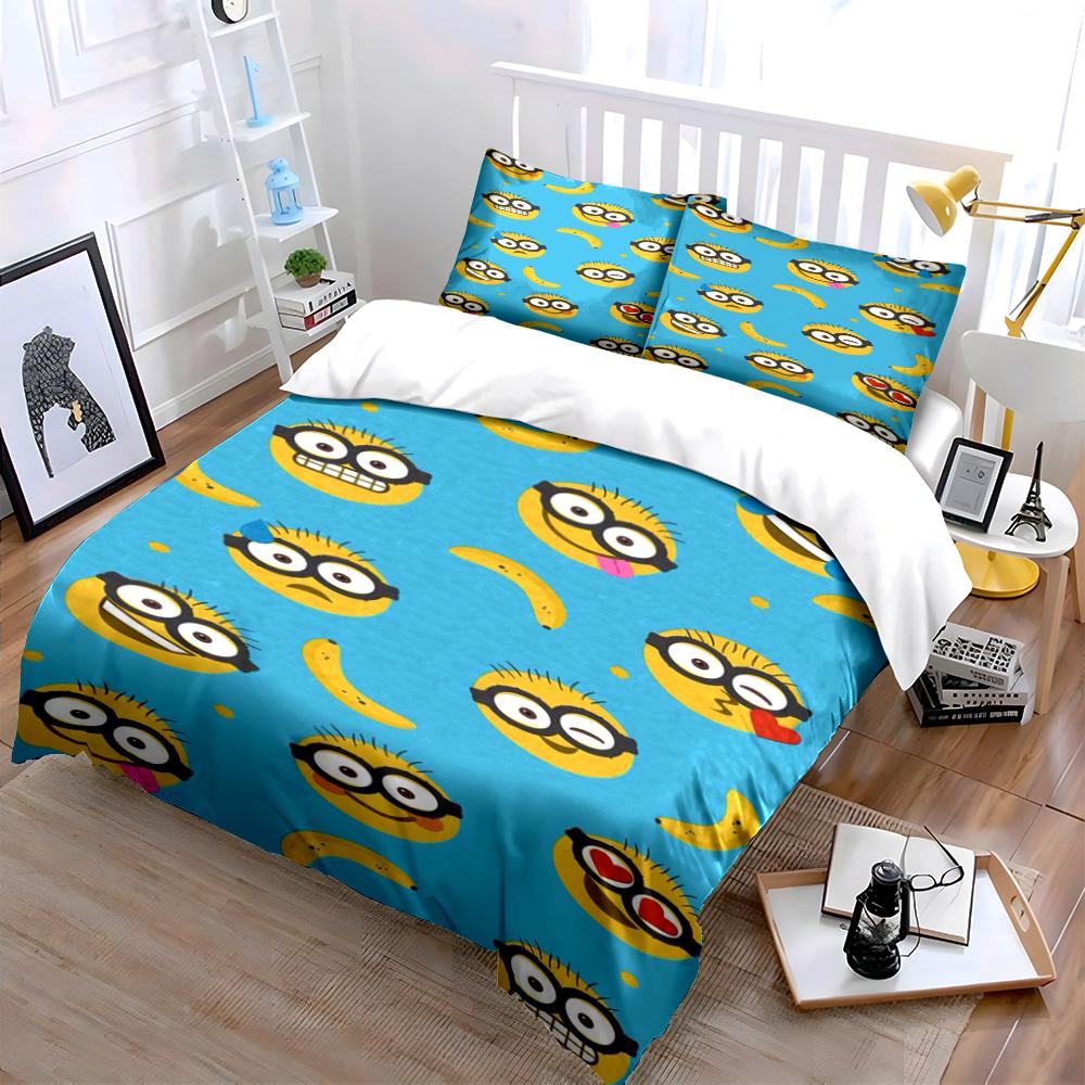 Cartoon Emoji and Banana Bedding Set Bedding set (1 duvet cover, 2 pillowcases, duvet not included)