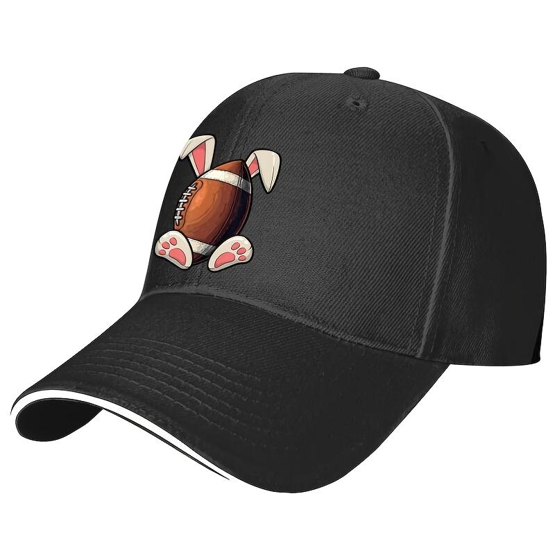 Football Bunny Ears Easter Graphic Baseball Cap Polyester Adjustable Casual Outdoor Hat Unisex