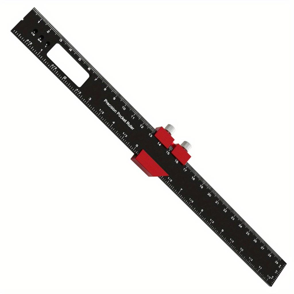 Woodworking Pocket Ruler Aluminum Alloy T-Type Scribing Square Layout Tool,  Accurate Slide Ruler Inch And Metric Measurements