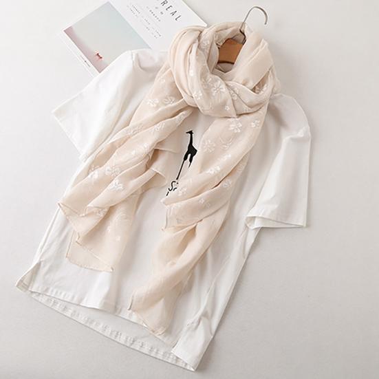 Leisure Flowers Printed Linen Long Shawl Travel Beach Anti-UV Scarf Stole Gift