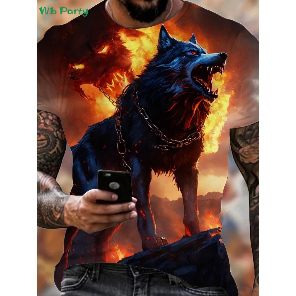 Modisches 3D Wolf Grafik T-Shirt Sommer Outdoor Herren Kurzarmshirt Neuer Trend Rundhals Herren Oberteile Übergroße Herrenbekleidung