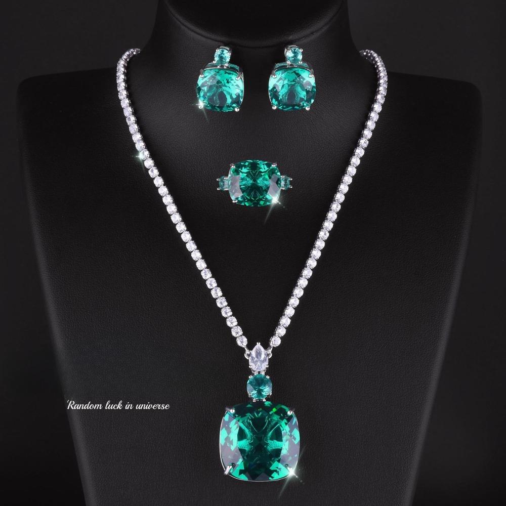 Luxury Simulated Pigeon Blood Ruby Jewelry Set Full Diamond Necklace Earrings Wedding Bride Party