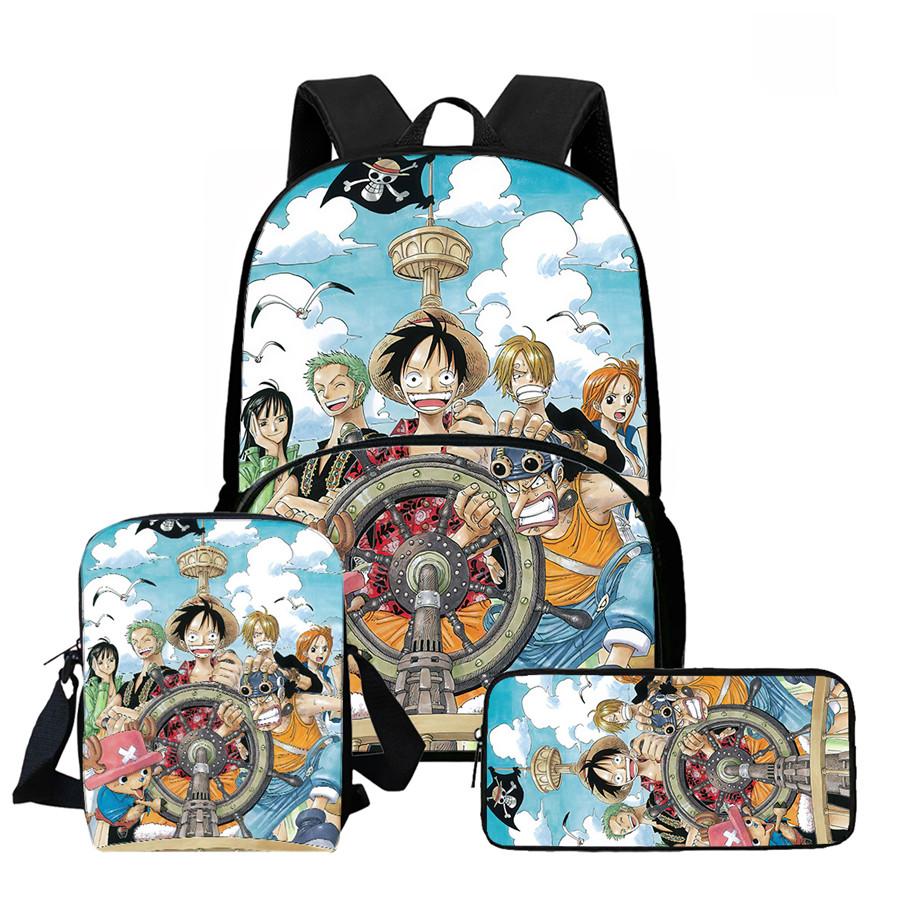 One Piece Lightweight 3PCS School Backpack Set with Front Pocket, Crossbody Bag and Pencil Case, Unisex for Boys Girls Age 6-10