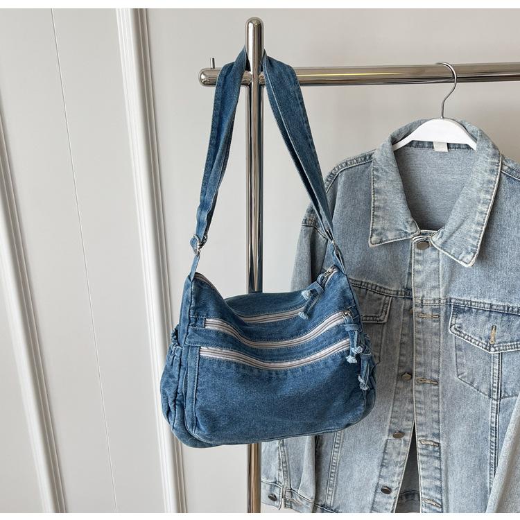 Lazy wind retro shoulder bag 2025 denim premium American women's backpack going out commuter messenger bag