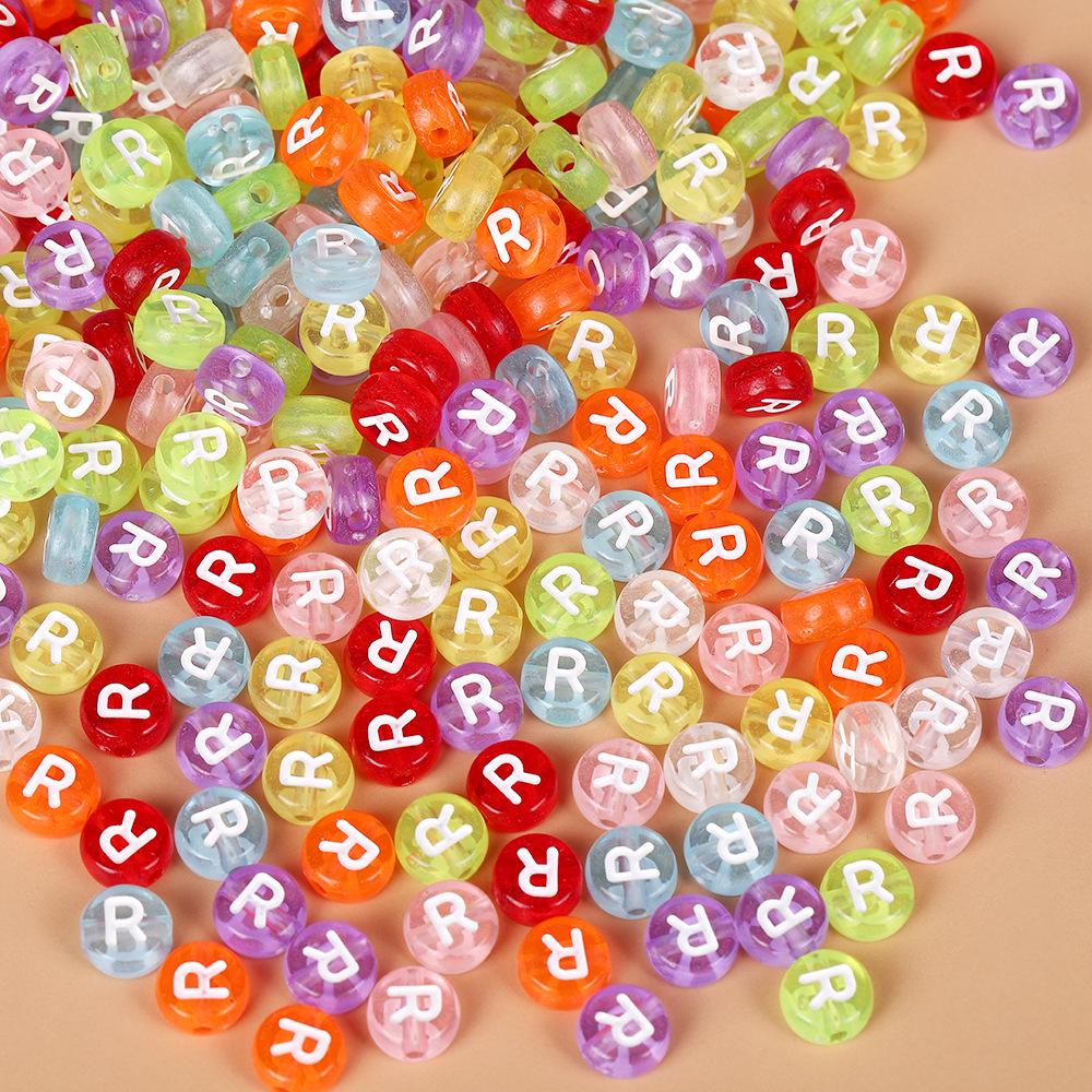 Acrylic Drip Oil Single Letter Flat Beads — Transparent DIY Bracelet Jewelry Accessories for Kids