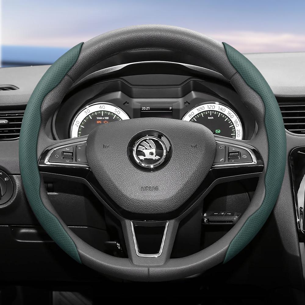 WFM1  Suitable for Skoda Breathable Leather Steering Wheel Cover with Segmented Quick-Release Design, Non-Slip and Durable, Octavia Rapid Kodiaq 