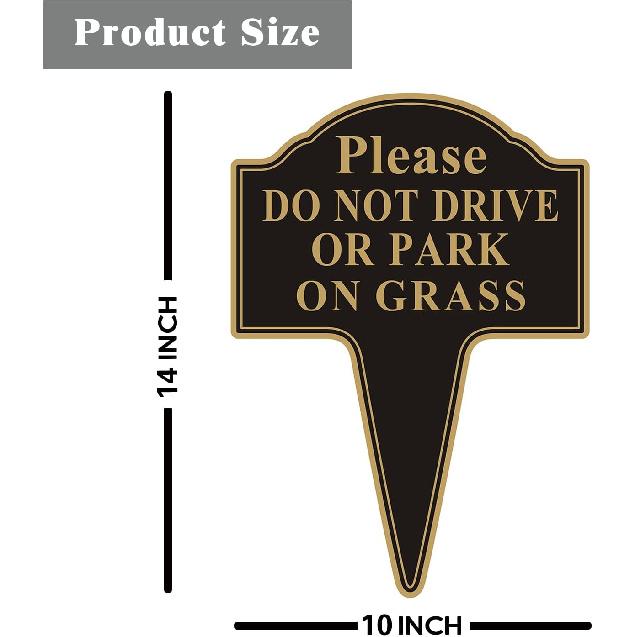 Do not Drive or Park on Grass Sign, Yuntarda 2-Pack 10”x14” Double Sided Stay Off Grass Sign with Integrated Stake Rust-free Aluminum Yard Sign