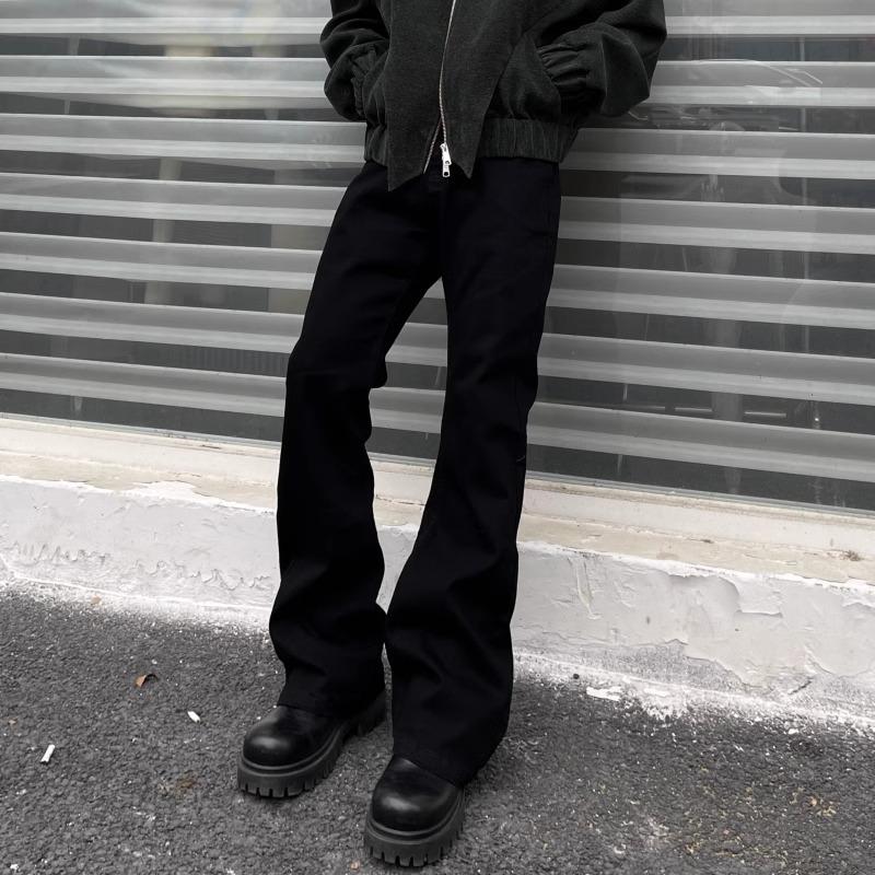 American high street vibe pure black micro-pull jeans men's tide straight slim drape floor cleanfit trousers