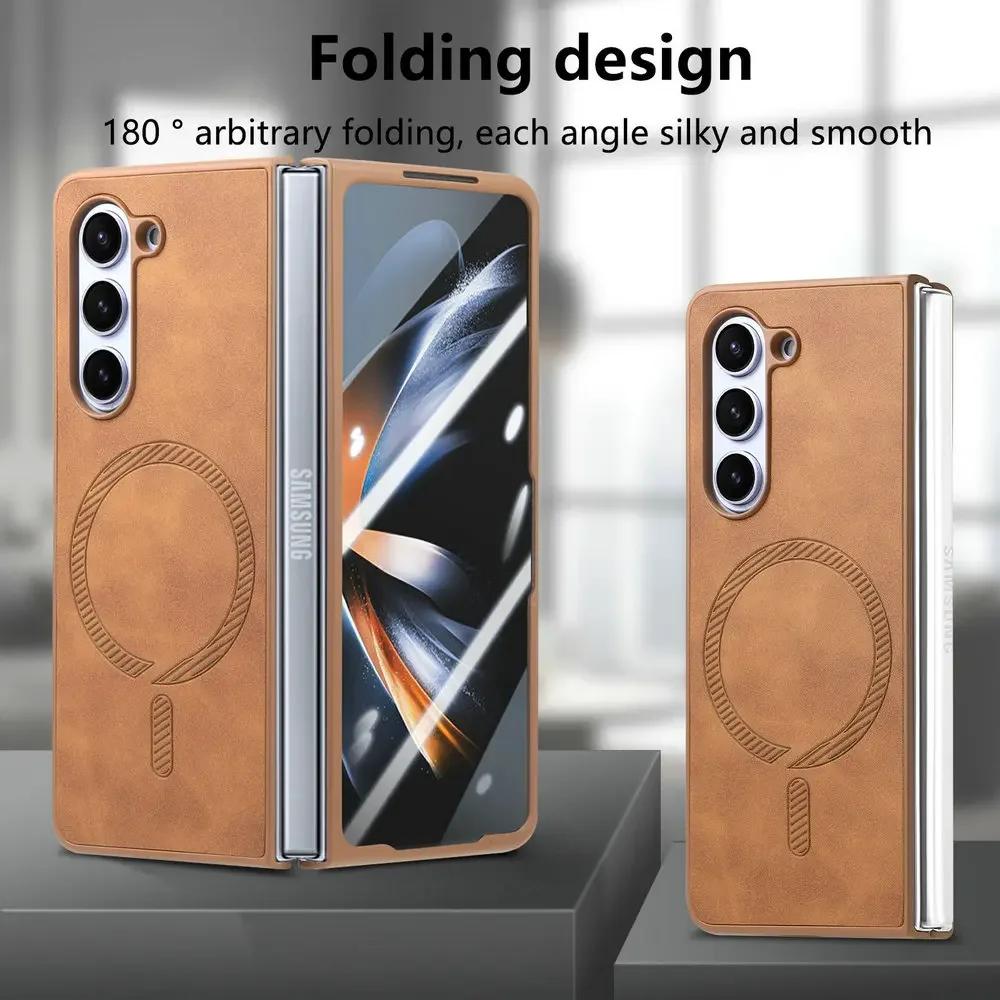 Luxury Busines Sle Leather Magnetic Magsafe Phone Case for Samsung Galaxy Z Fold 7 6 5 4 Coque Shockproof Protection Back Cover
