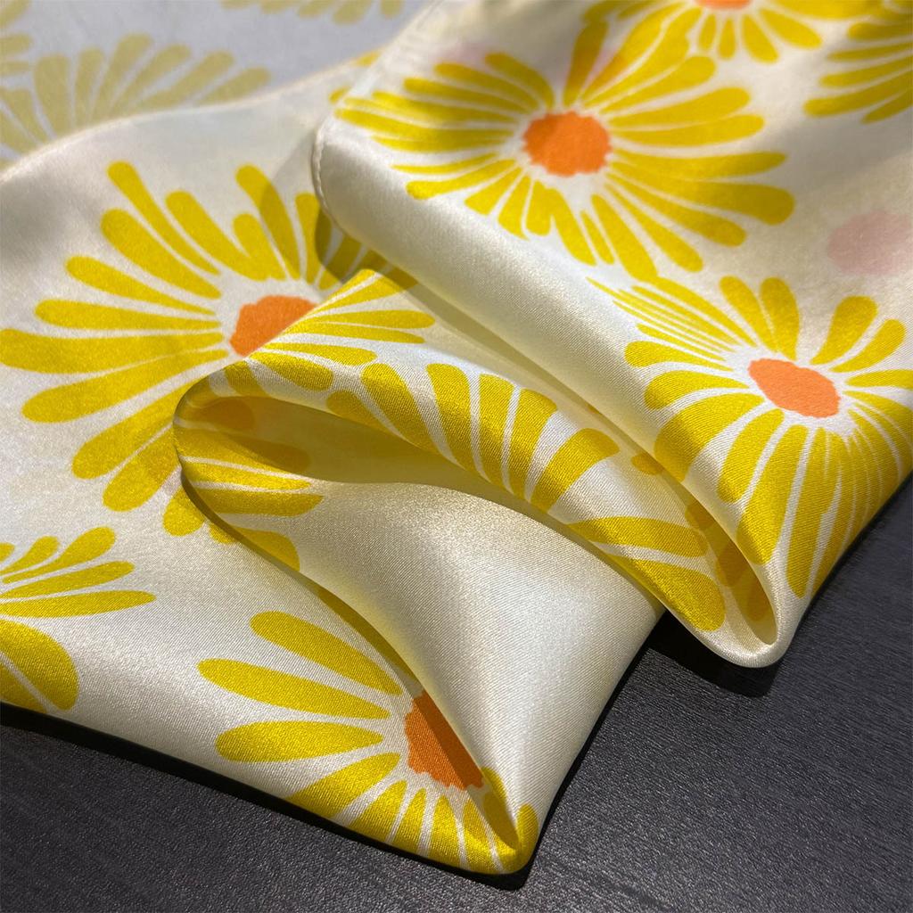 TOP 100% Seidenschal Helle Farbe Blumendruck Schals Stolen Für Damen 53cm Quadratischer Schal Hangzhou Dünner Sommer TaschenschalsSca
