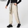 INCERUN Autumn Men Casual Zip-up Waist Stitching Lace-up Corduroy Long Harem Pants Trousers 