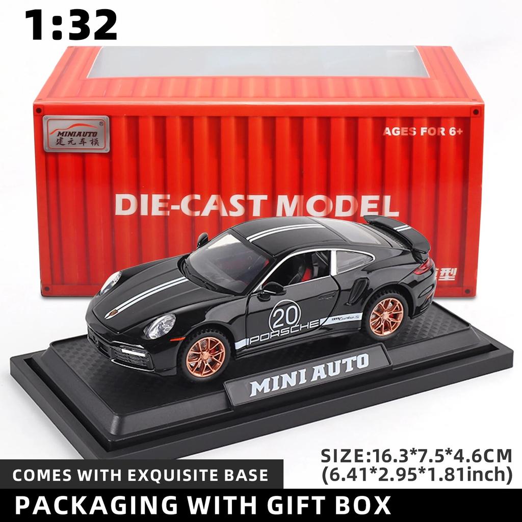 1/32 Scale Porsche 911 Turbo S Diecast Metal Model Toy Sports Car with Sound And Light For Kids Adults