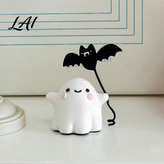 Desktop Ornament for Halloween Ghost Walking Dog Resin Figurine Cute Holding Bat Balloon Statue Spooky Party Table Centerpiece Decor Mini