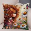 Double Print Cute Cartoon Explosive Hairstyle Cushion Cover Pillowcase Decor for Sofa Home  Super Soft Plush Pillow Case