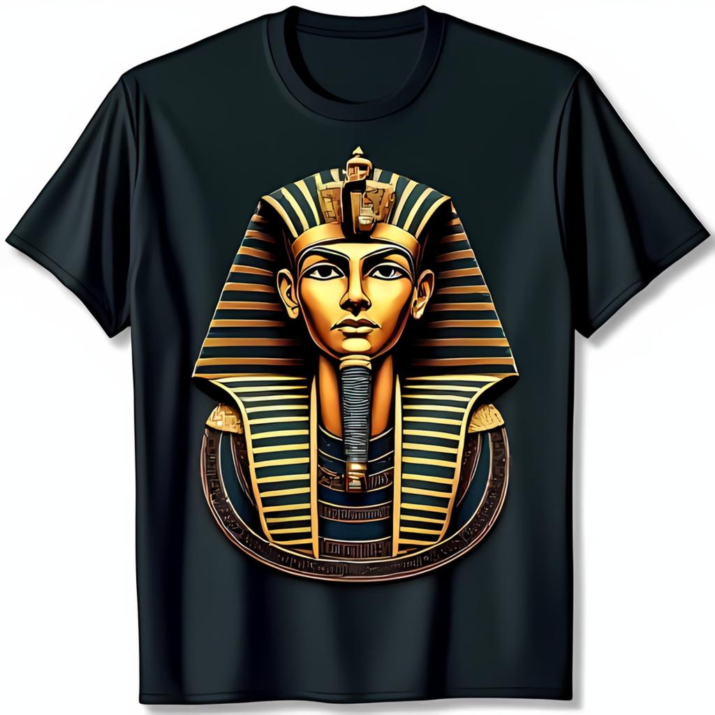 Stylish Black TShirt with Gold Tutankhamun Pharaoh Graphic Design