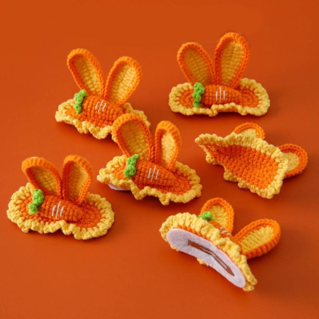 Trendy Women Hairpin Carrot Rabbit Ear Hairclip Colorful Crocheted Hair Clip Jewelry for Daily Wear Girls Accessories